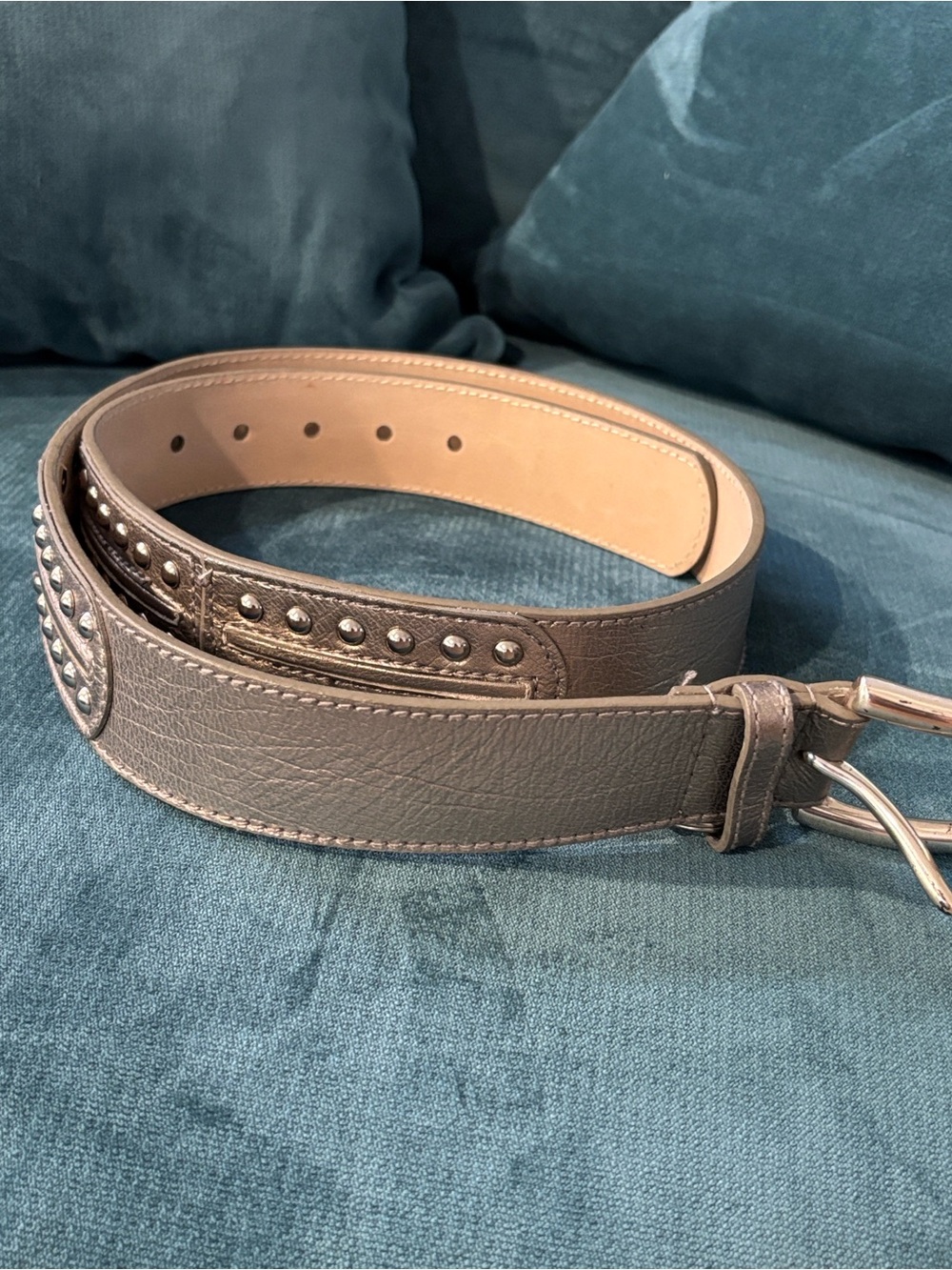 Michael Kors metallic Leather Studded Wide Belt with Silver-Tone Buckle XL 45”